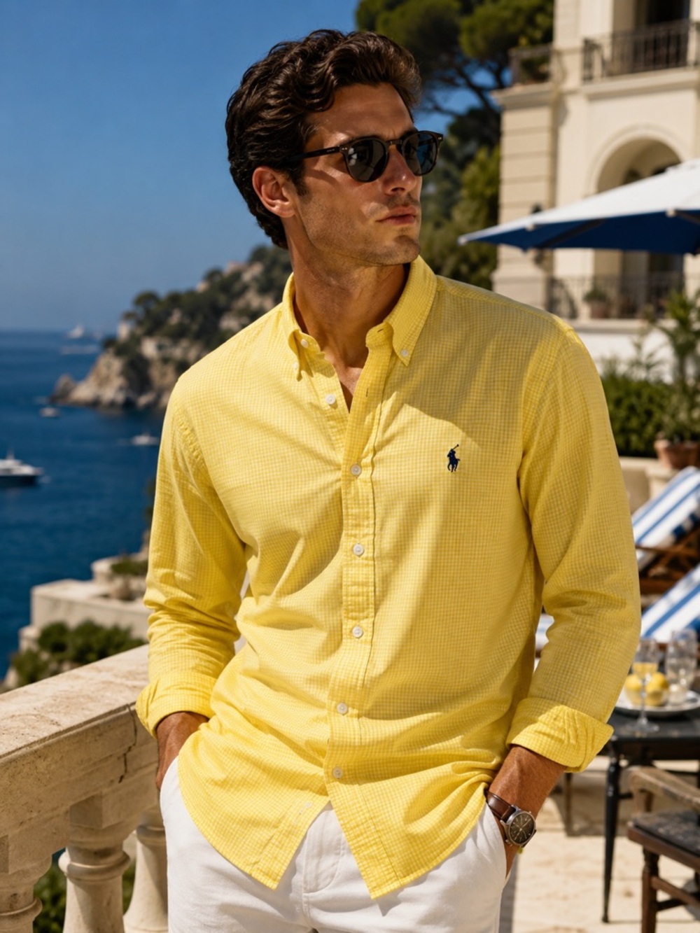 Ralph Lauren Men’s Yellow Gingham Button-Down Shirt – Custom Fit, Size L